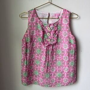 Lilly Pulitzer Cayden Shell Social Top Hibiscus Pink Mini Gather Round Size 2